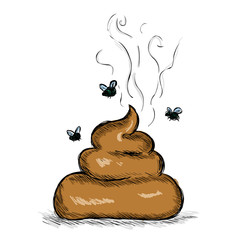 Vector Color Sketch Illustration - Pile of Shit with Flies